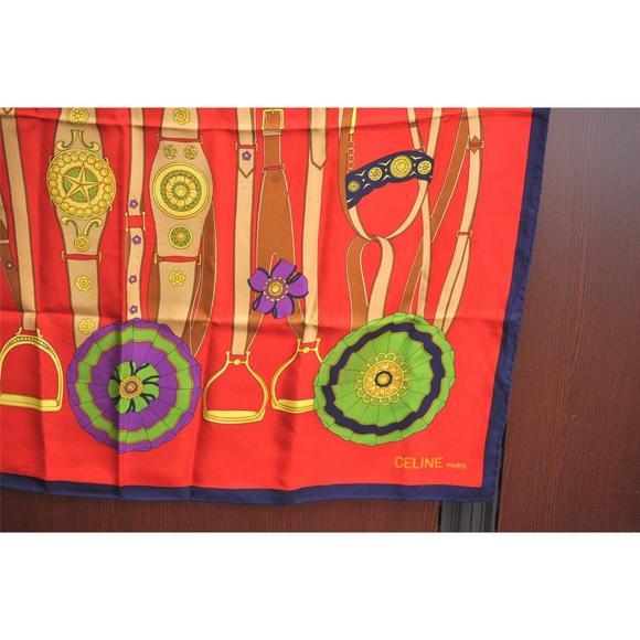 Auth Celine Scarf Belt Motif Silk Navy #76135C10B - Picture 5 of 15